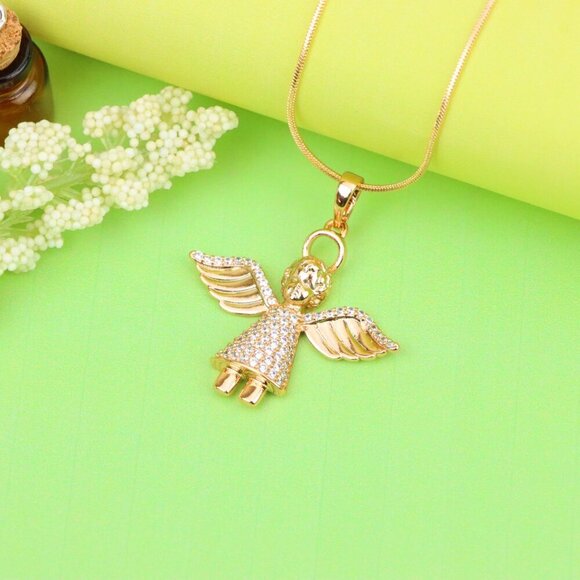 "Sparkling Angel Rose Gold Pendant with Wings and Halo, XPPT1212 - Picture 4 of 12
